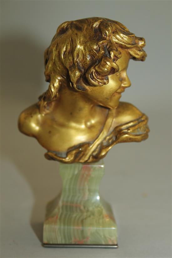 Antonin Larroux (1859-1913). A 19th century French gilt bronze bust, 7in.